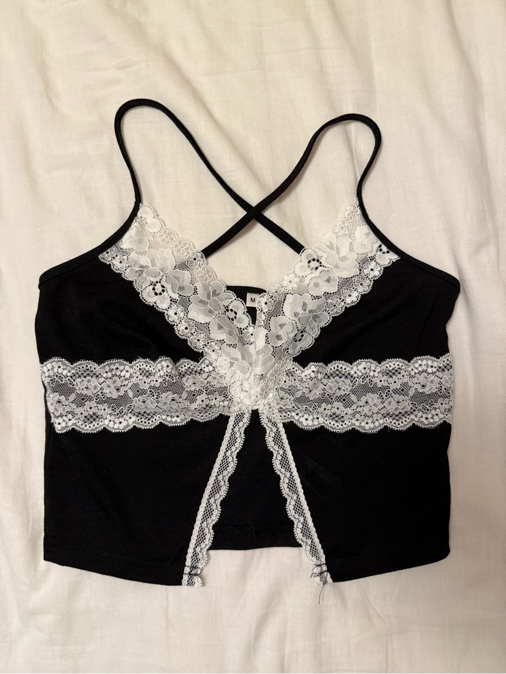 Black Lace Trim Crop Tank Top